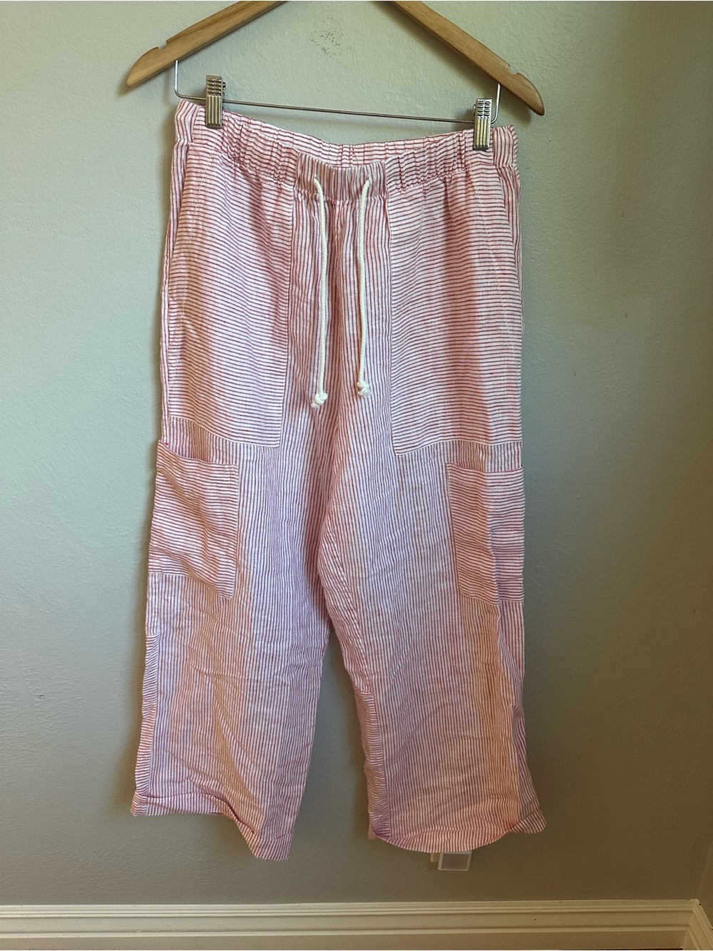 Left On Friday 100% Linen Striped Balloon Pants M